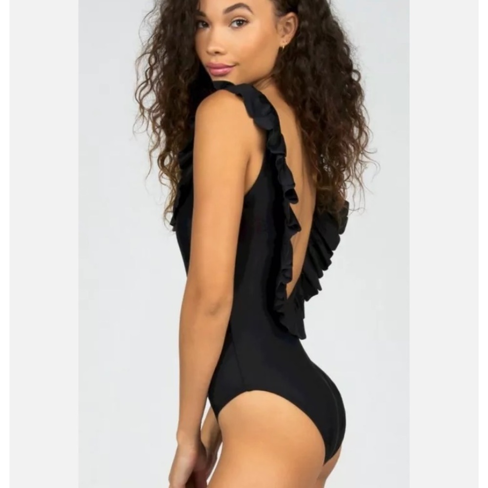 SUGARCOAST by Lolli Swim Black Ruffle Scoop Back One-Piece Swimsuit XS or MEDIUM